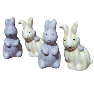 4 Vintage Bunny Salt Pepper Shakers 2.25" pastel ceramic striped speckled figuri